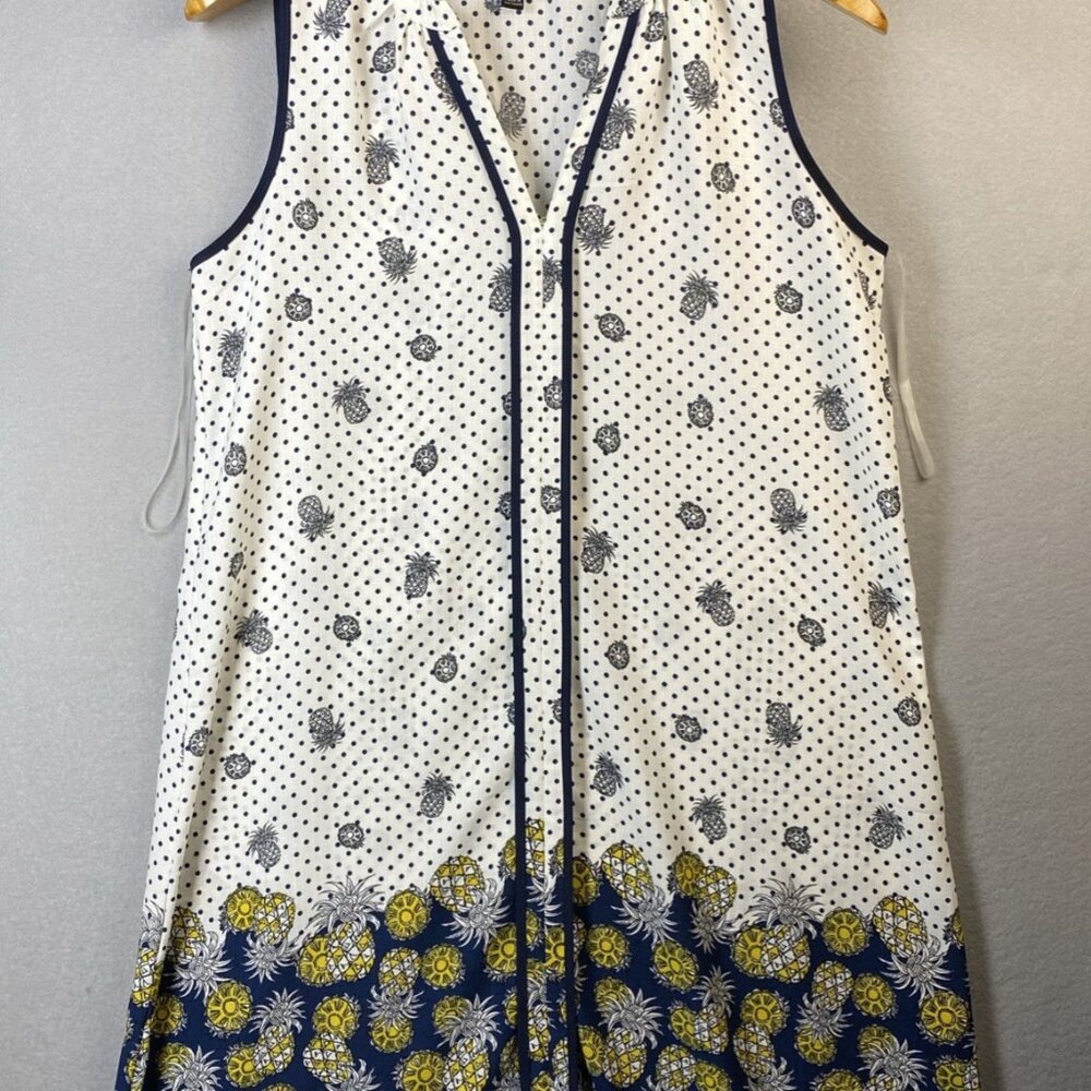 Naif Mini Shift Dress Women's Medium Pineapple‎ Print Pullover White Blue Classy